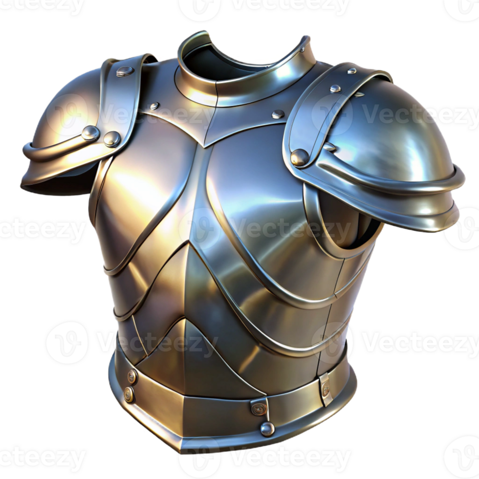 wonderful traditional A plate armor, metallic, highly polished premium png
