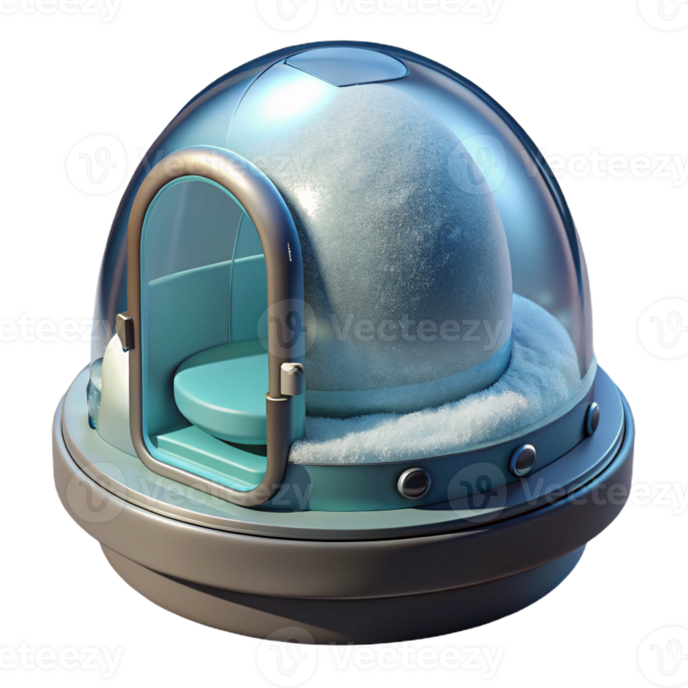 serene traditional Cryogenic sleep pod with frost on the glass original png