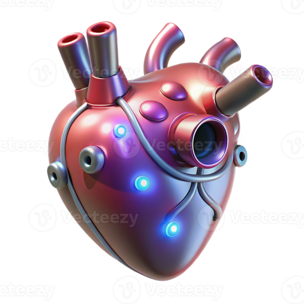 wonderful rustic Cybernetic heart with pulsating lights detailed png