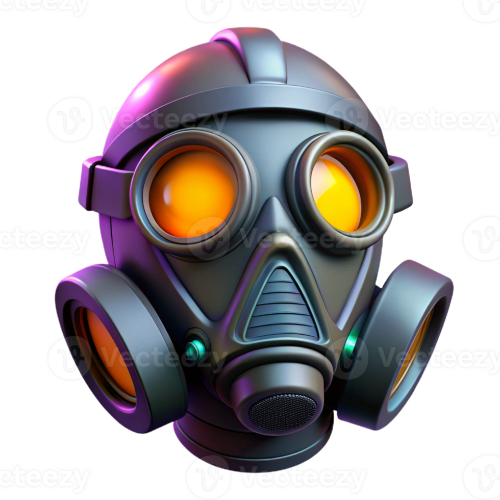 dramatic artistic Cyberpunk gas mask with glowing filters authentic png