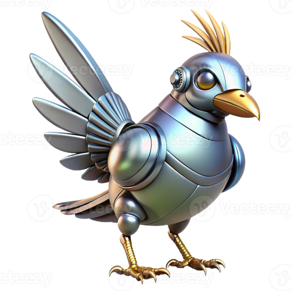 serene contemporary Robotic bird with metallic feathers exclusive png