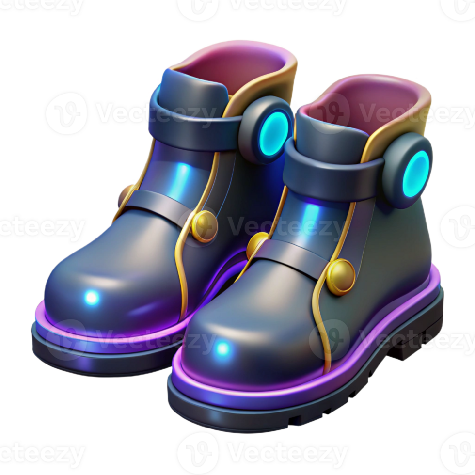 magnificent artistic Cyberpunk boot with glowing soles authentic png