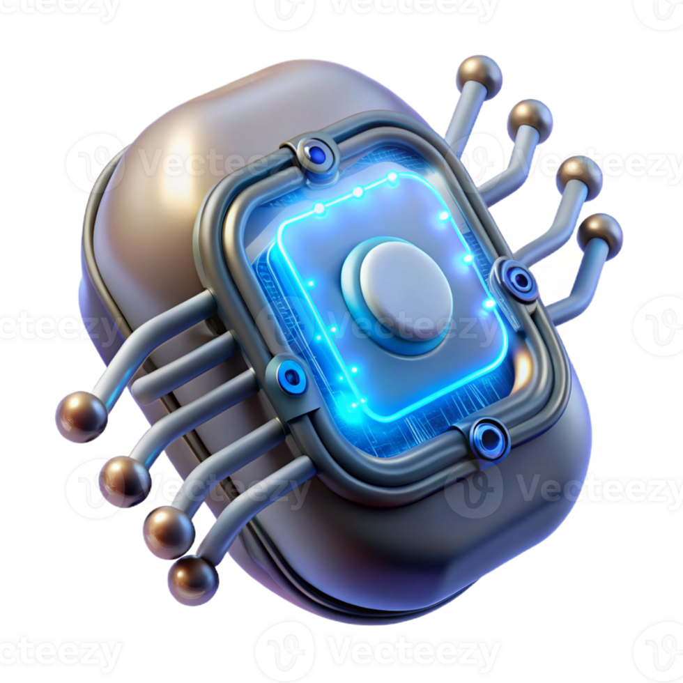 vibrant minimalist Cybernetic implant with glowing circuitry original png