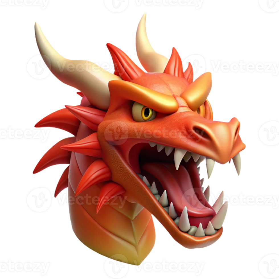 serene traditional Fiery dragon head, roaring, authentic png
