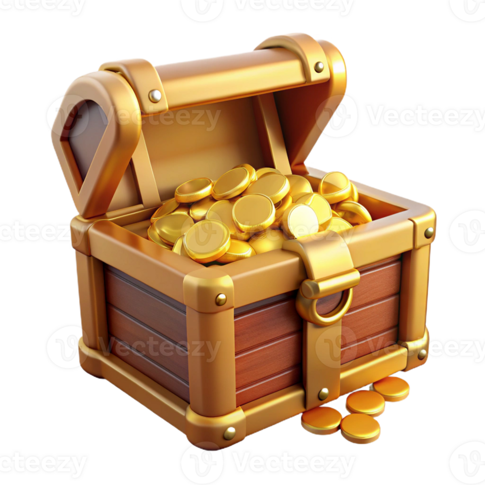beautiful abstract Treasure chest, overflowing with gold, high quality png