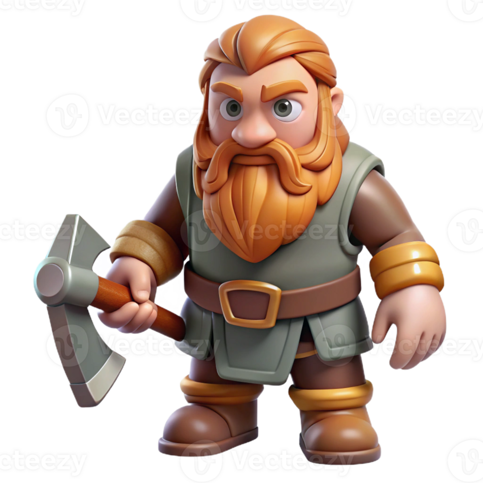 vibrant traditional Dwarf with beard and axe, high resolution png