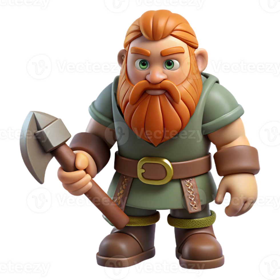 impressive rustic Dwarf with beard and axe, professional png