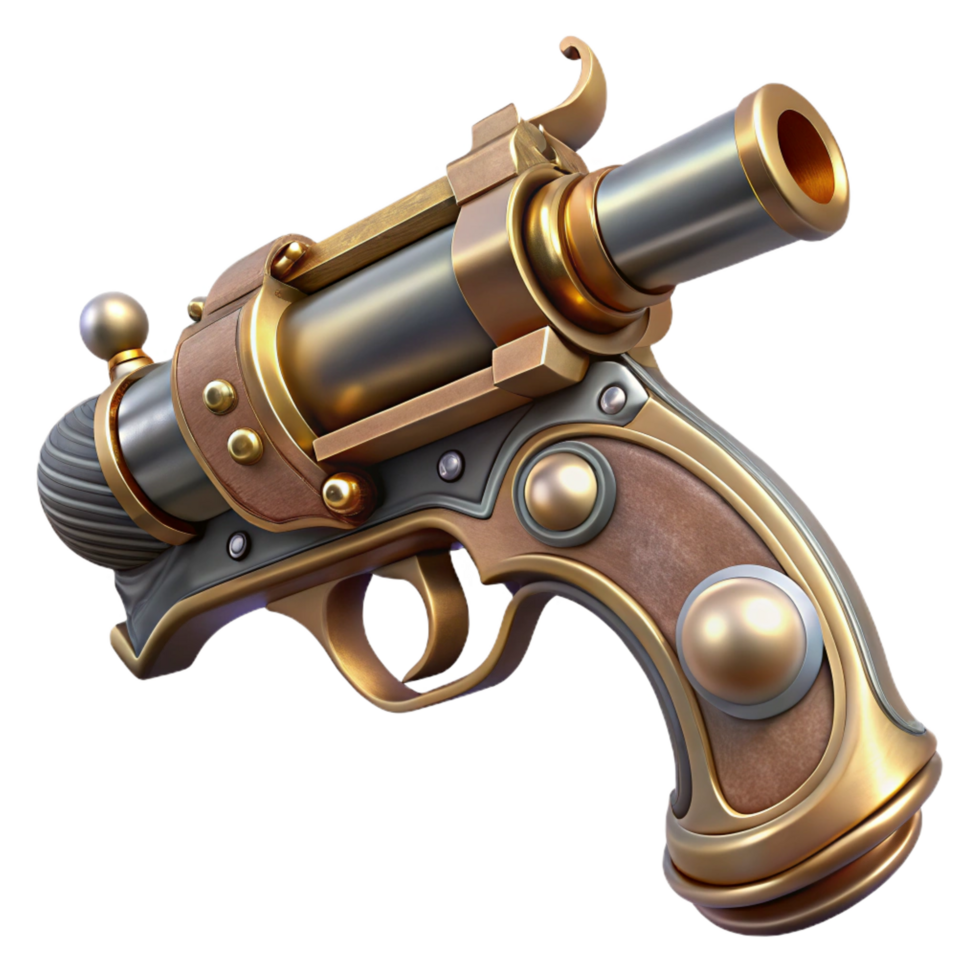 wonderful minimalist Steampunk pistol with engraved details and a pearl handle premium png