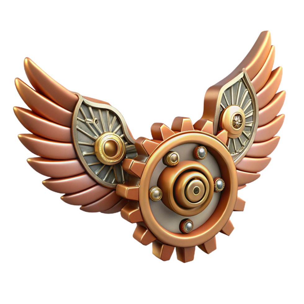 elegant artistic Steampunk wings crafted from gears, clockwork, and leather detailed png