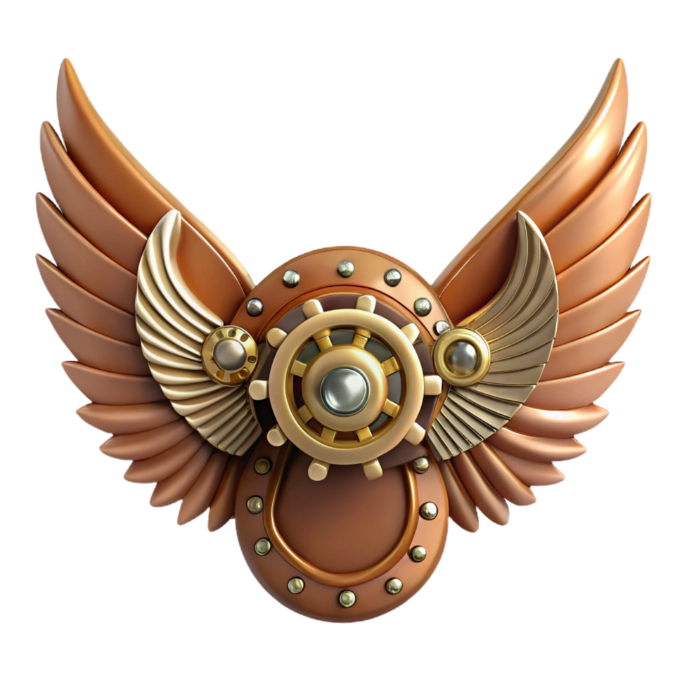 stunning minimalist Steampunk wings crafted from gears, clockwork, and leather professional png