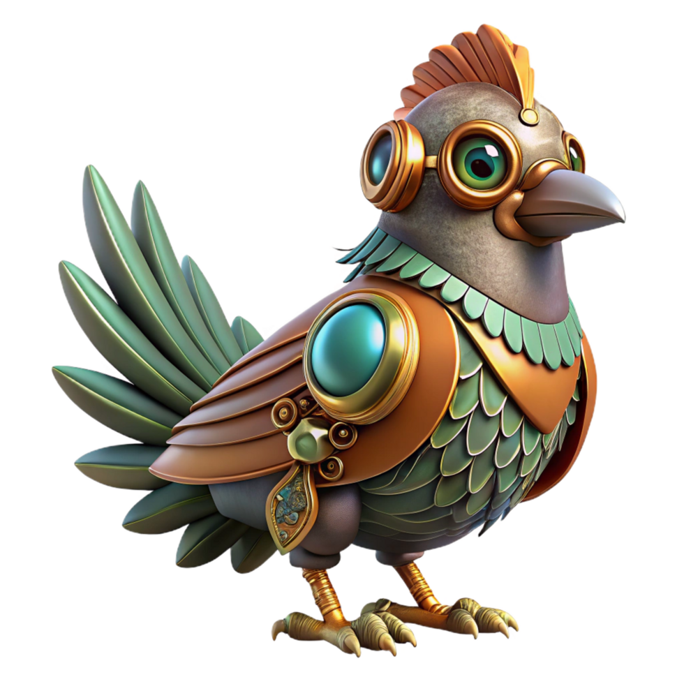 serene minimalist Steampunk bird automaton with intricate clockwork feathers original png