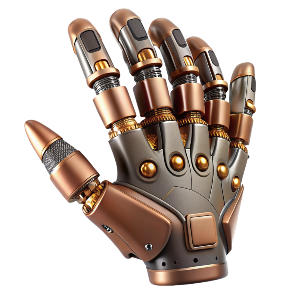 magnificent abstract Steampunk robotic hand with articulated fingers and exposed wiring professional png