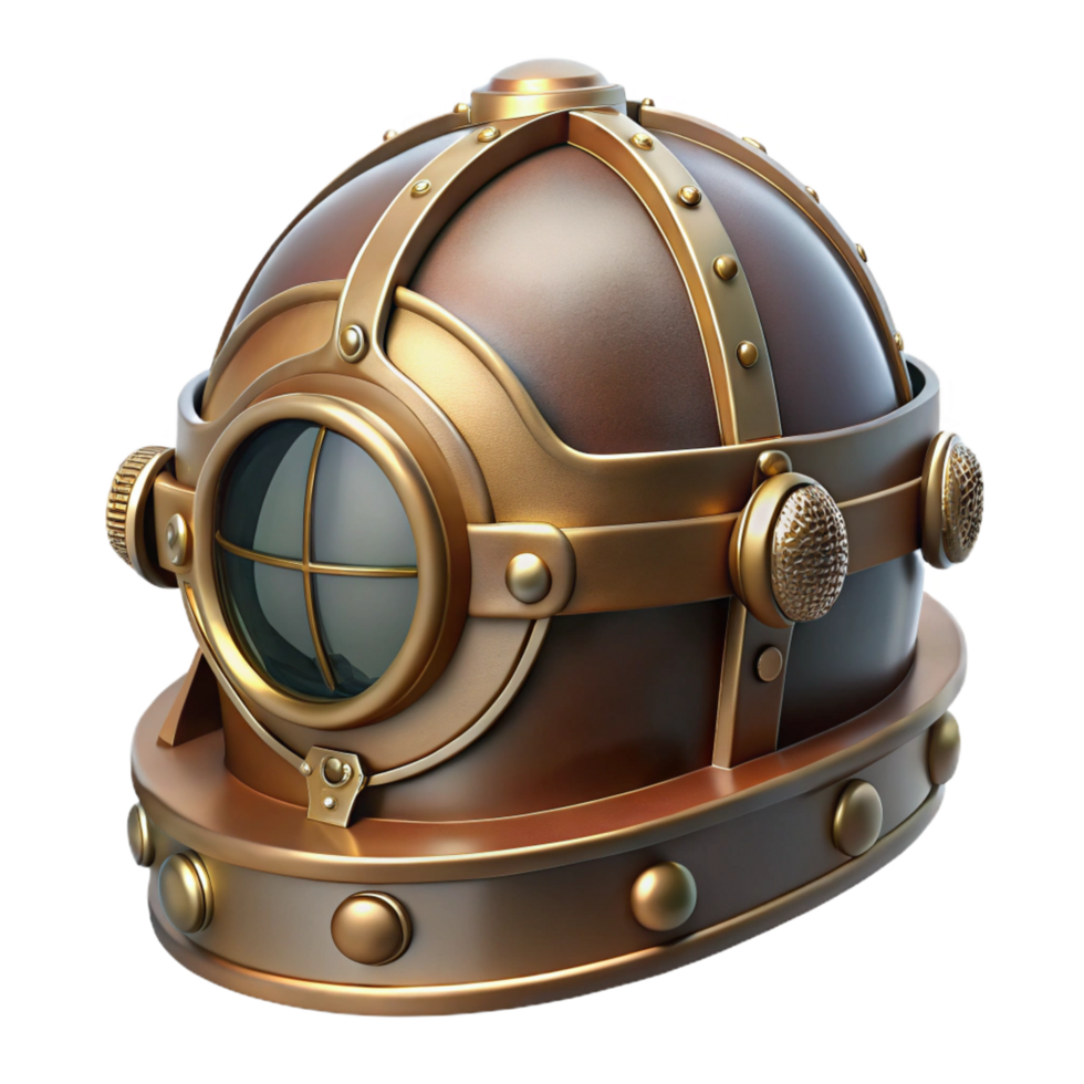 wonderful minimalist Steampunk helmet with a visor and brass accents original png