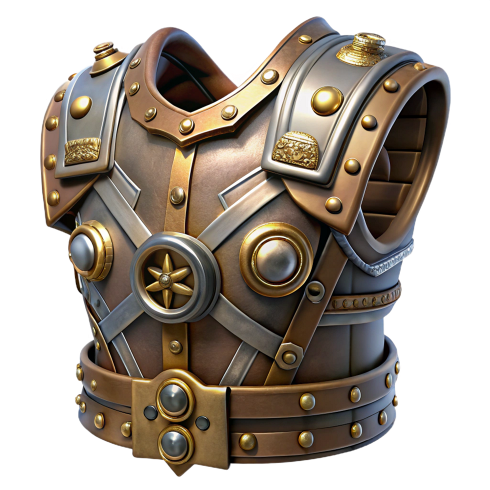 wonderful vintage Steampunk chest armor with intricate engravings and metallic buckles high resolution png
