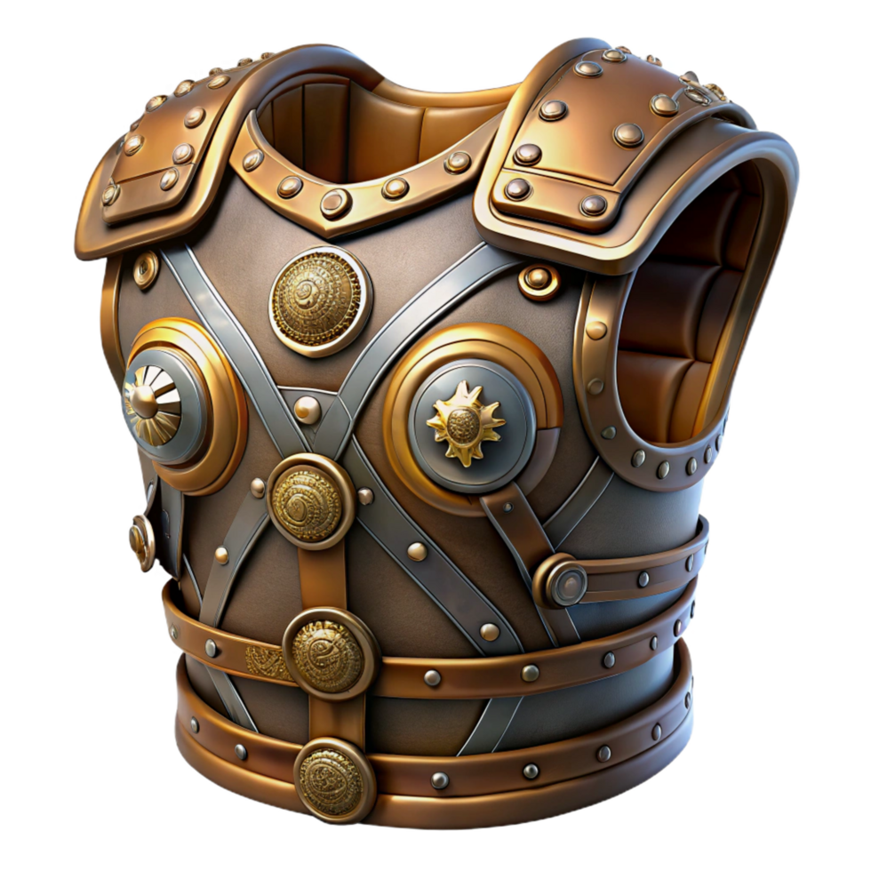 impressive contemporary Steampunk chest armor with intricate engravings and metallic buckles high resolution png
