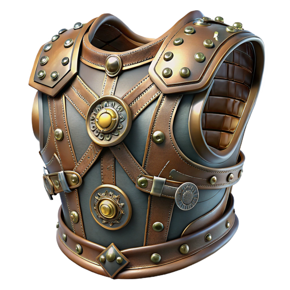 vibrant traditional Steampunk chest armor with intricate engravings and metallic buckles authentic png