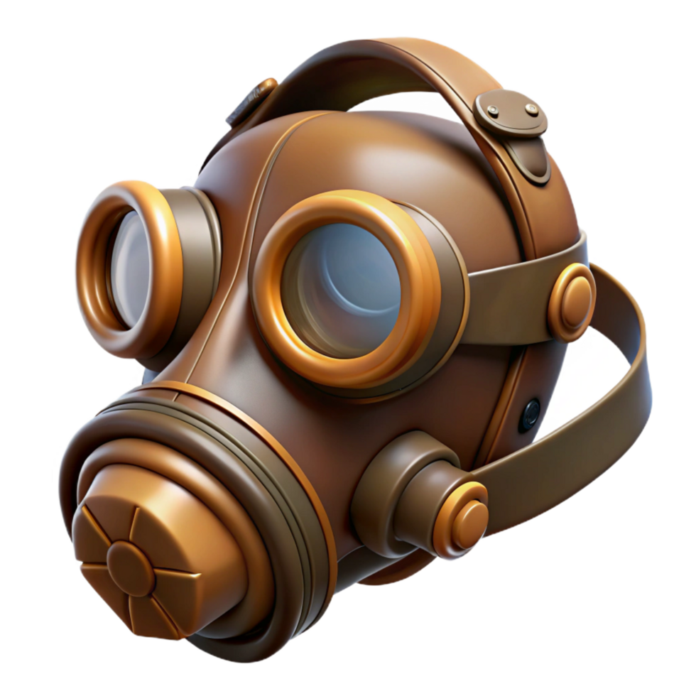 magnificent minimalist Steampunk gas mask with tinted lenses and a leather strap professional png
