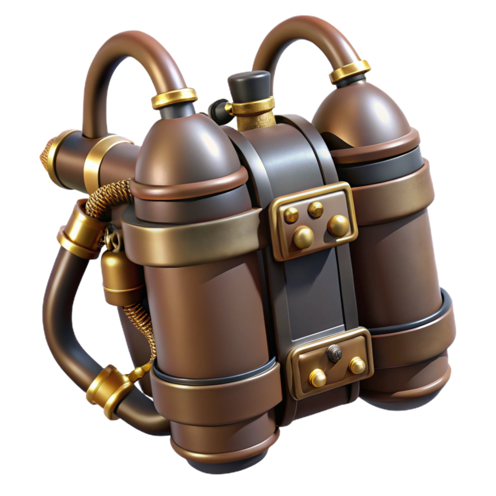 vibrant minimalist Steampunk jetpack with brass nozzles and leather straps original png