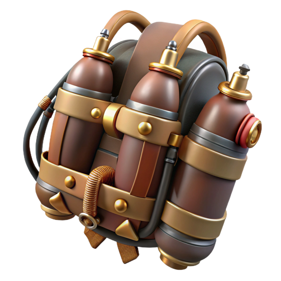 dramatic artistic Steampunk jetpack with brass nozzles and leather straps exclusive png