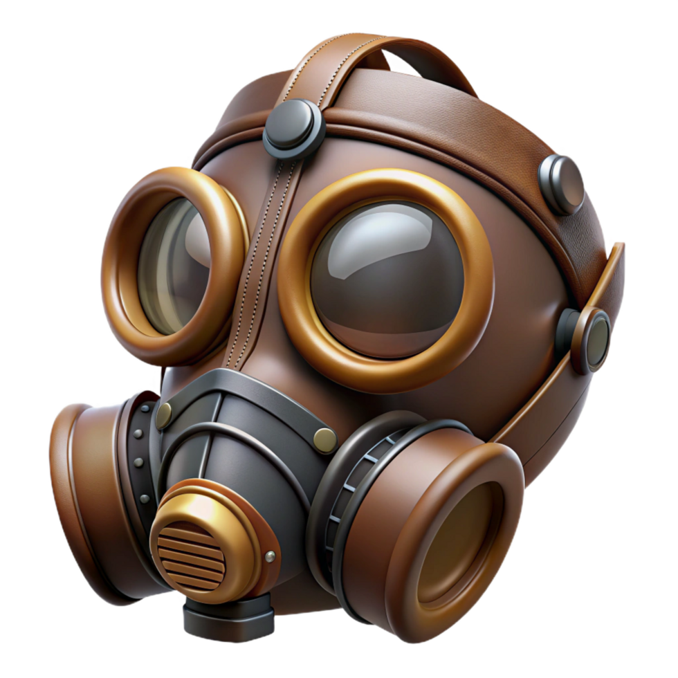 beautiful contemporary Steampunk gas mask with tinted lenses and a leather strap high quality png