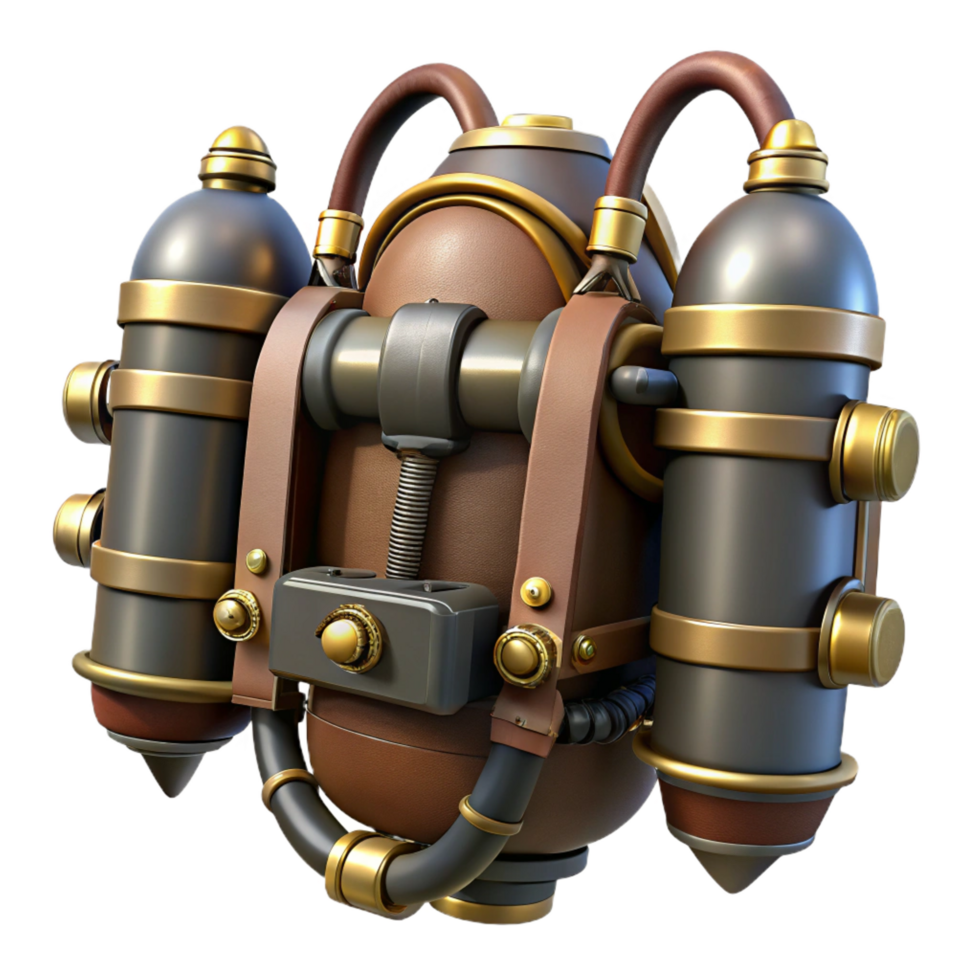 magnificent rustic Steampunk jetpack with brass nozzles and leather straps exclusive png
