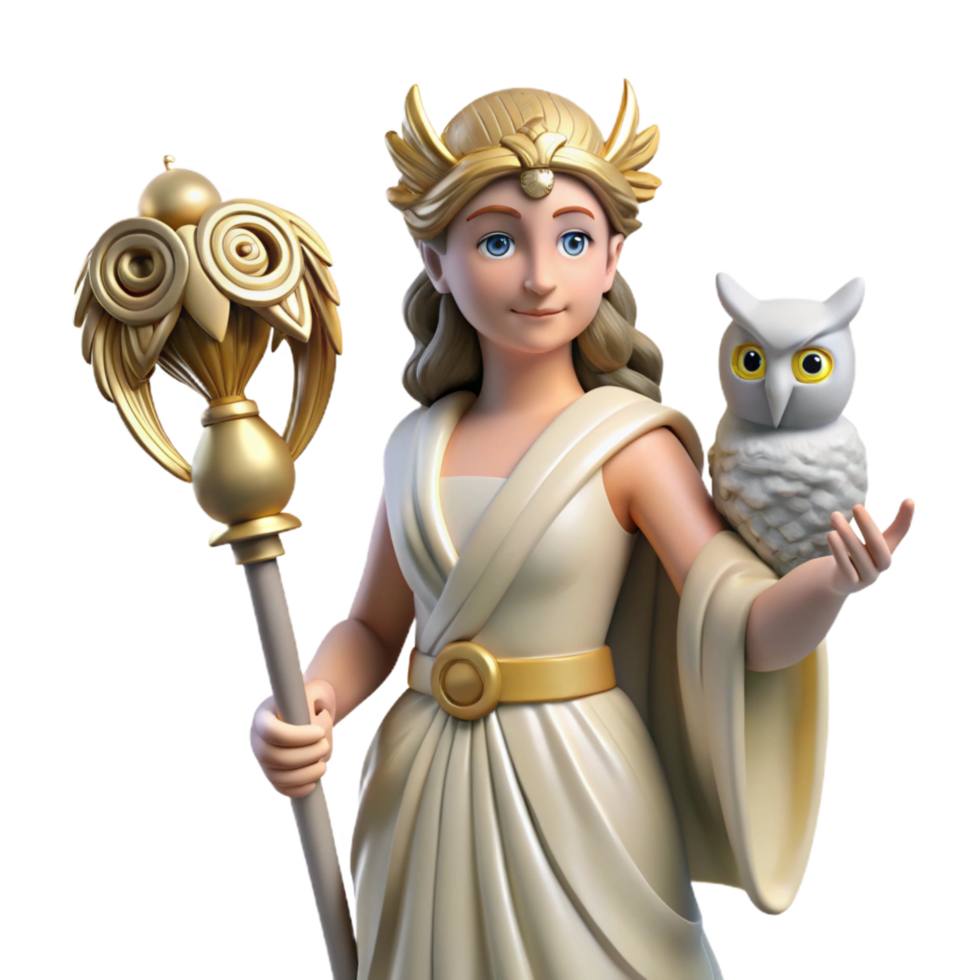impressive modern Athena, Goddess of Wisdom, with owl, exclusive png