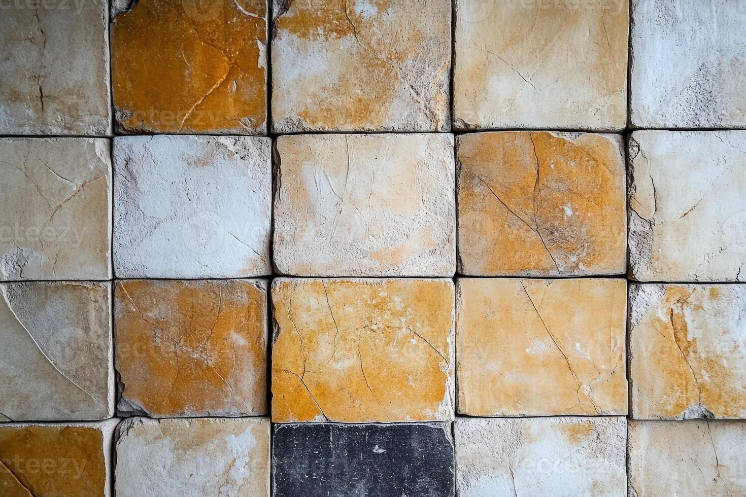 A wall with many different colored tiles photo