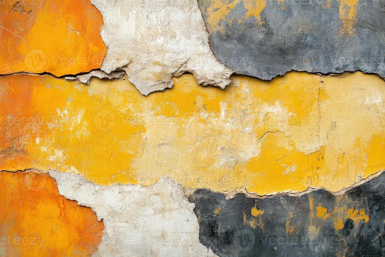 A wall with yellow, orange and black paint photo