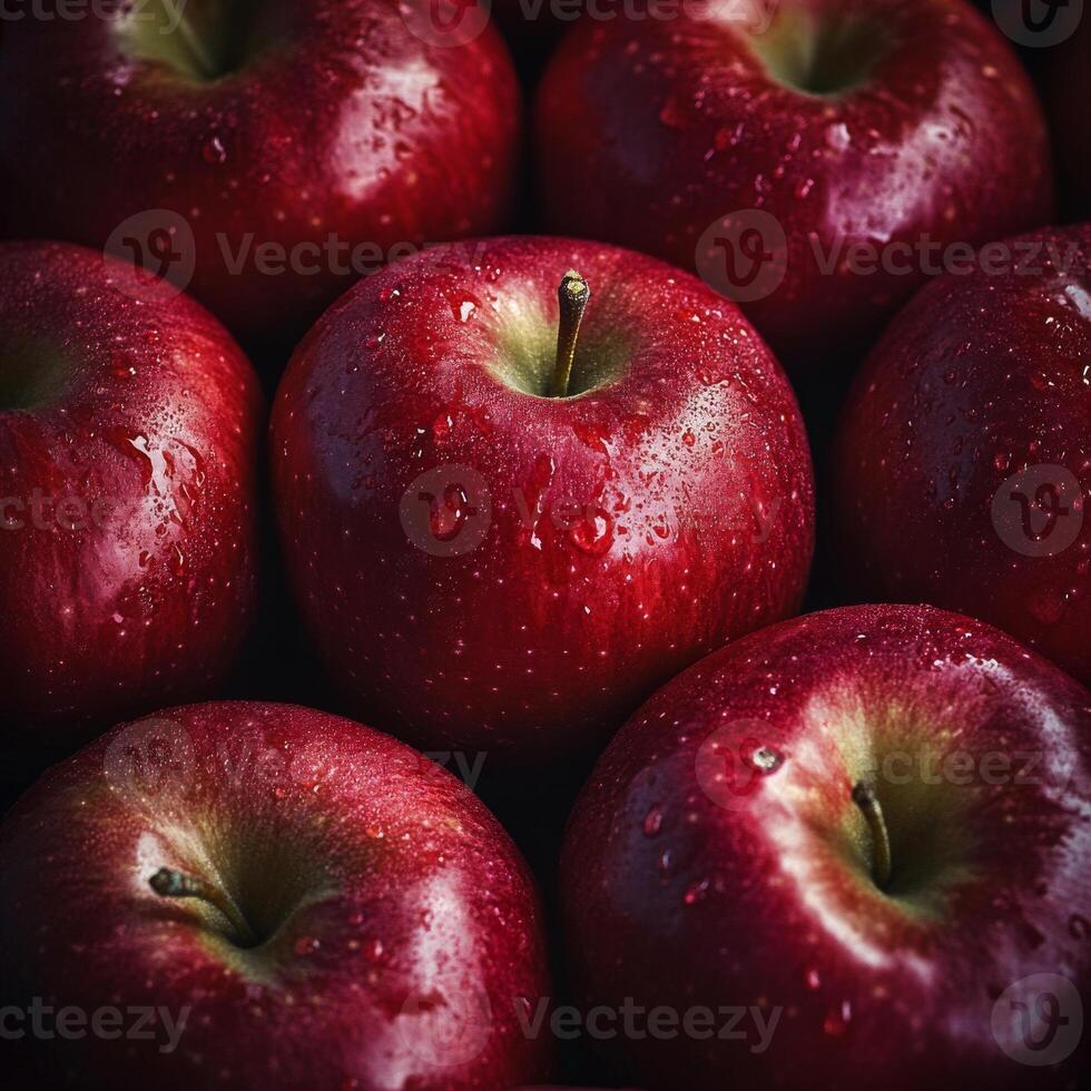 Fresh red apples with water droplets create vibrant and appetizing display photo