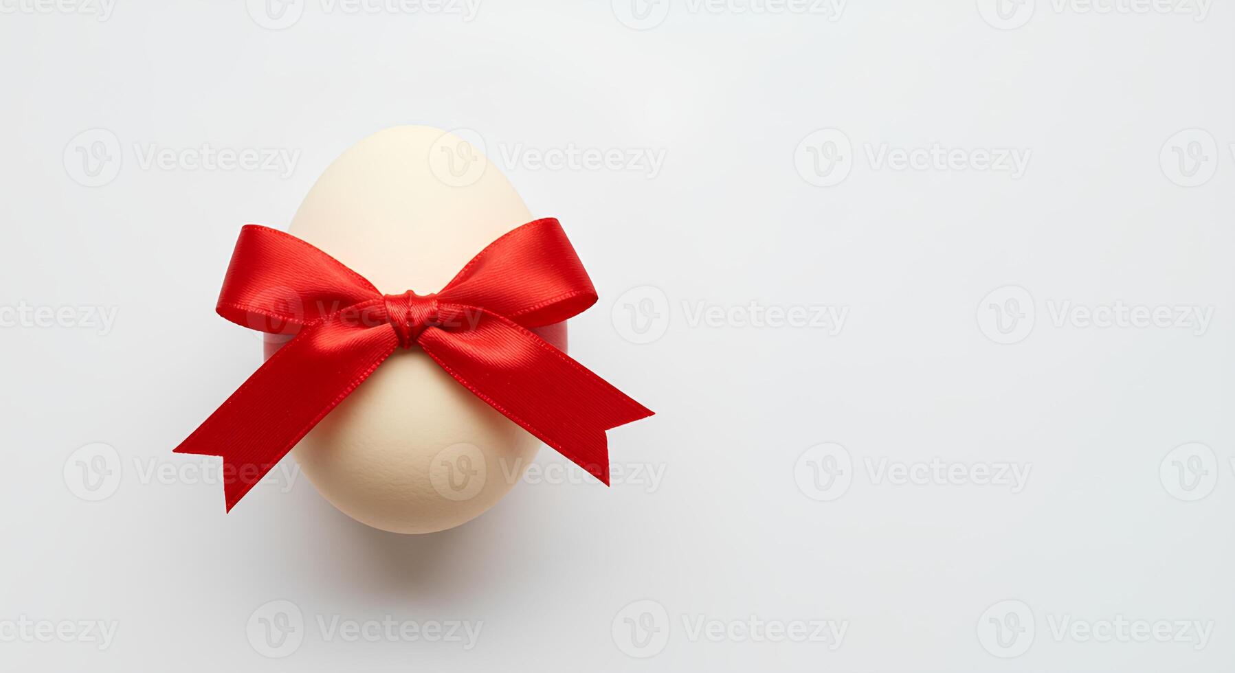 Easter egg with bow isolated on white background. Decorative egg wrapped in a satin ribbon, symbolizing spring, renewal, and Easter celebrations photo