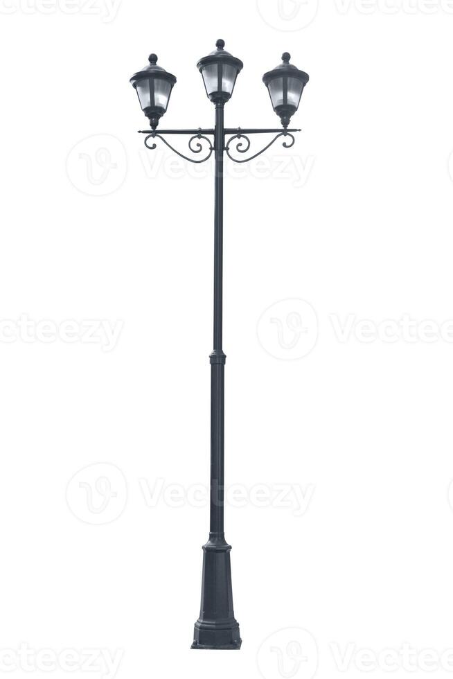 Triple lamppost isolated over white photo