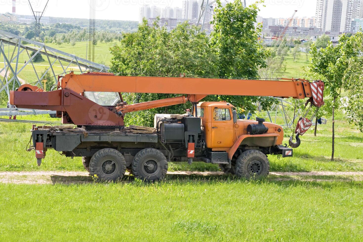 Orange crane truck photo