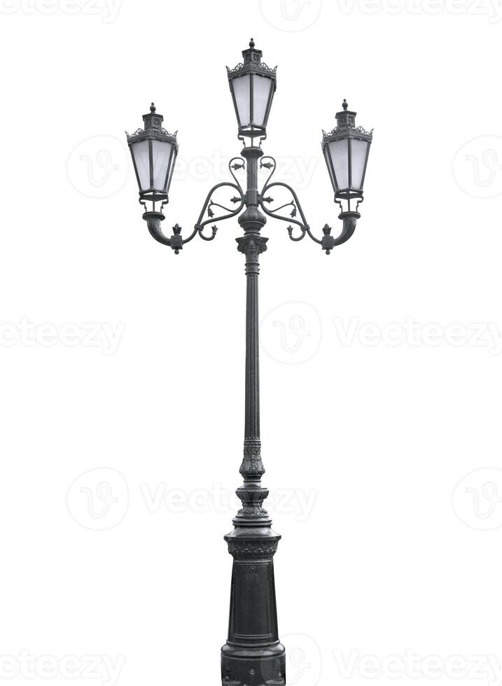 Triple lamppost over white 2 photo