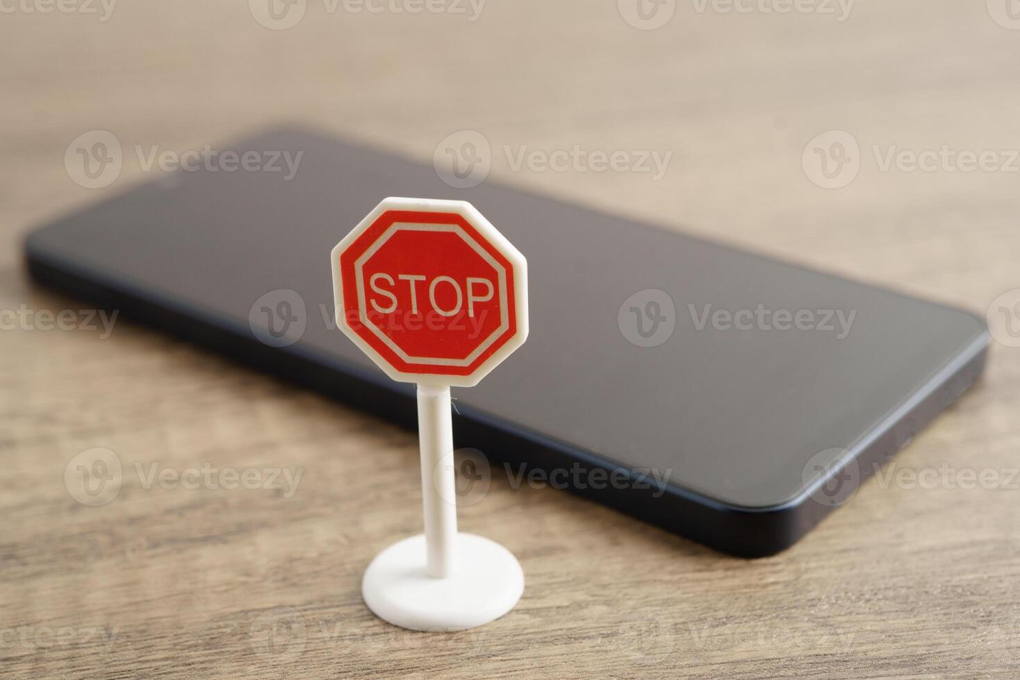 Sign stop, Do not use smartphone for safety and good health. photo