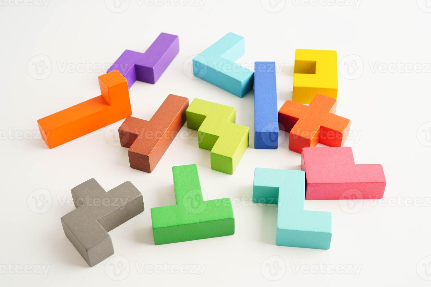 Logical thinking and problem solving problem solution creative business, wooden puzzle geometric bloc photo