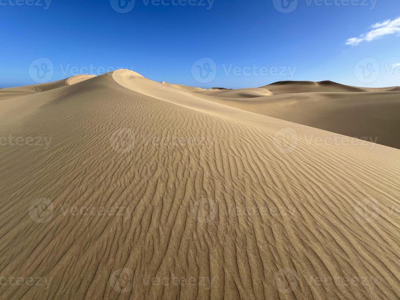 Sand dune in Maspalomas, Gran Canaria. Sand barkhan with wavy pattern photo