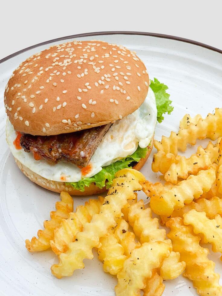 Beef burger french fries photo