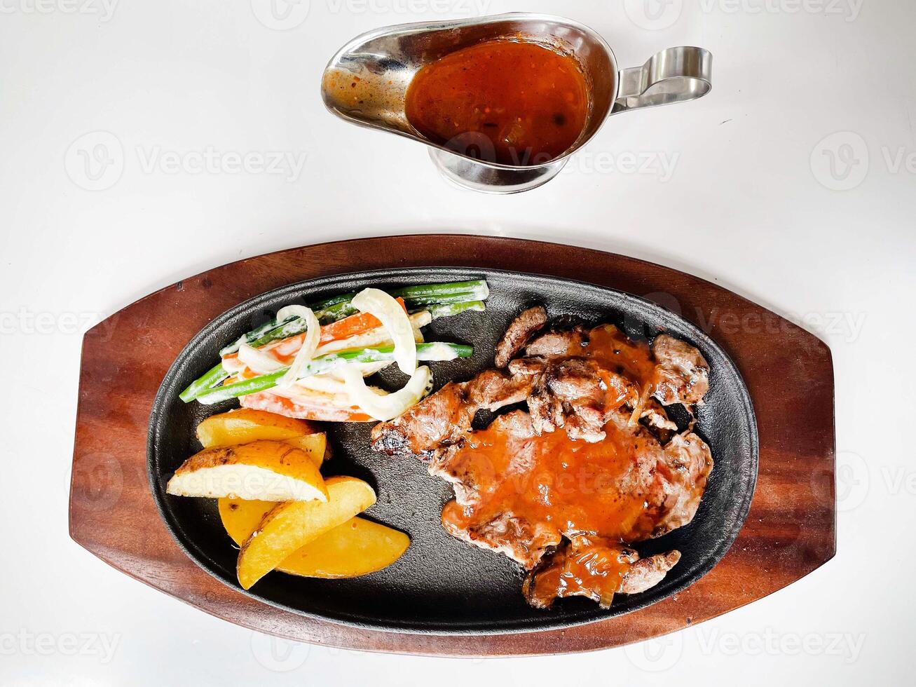 Ribeye steak with mushroom sauce photo