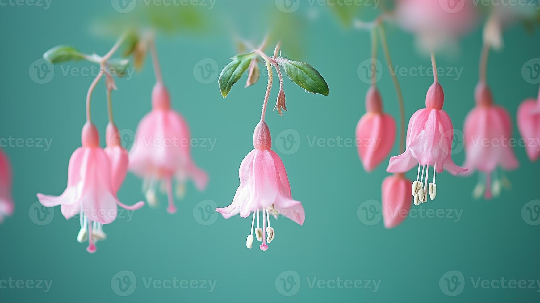 Small flowers gracefully hanging down in the center of the frame on a green background. 7 photo