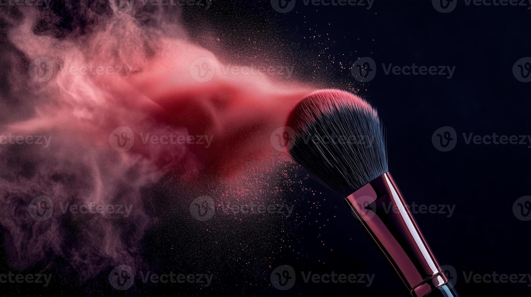 Beauty cosmetic brush with powder explosion on a dark background. 2 photo