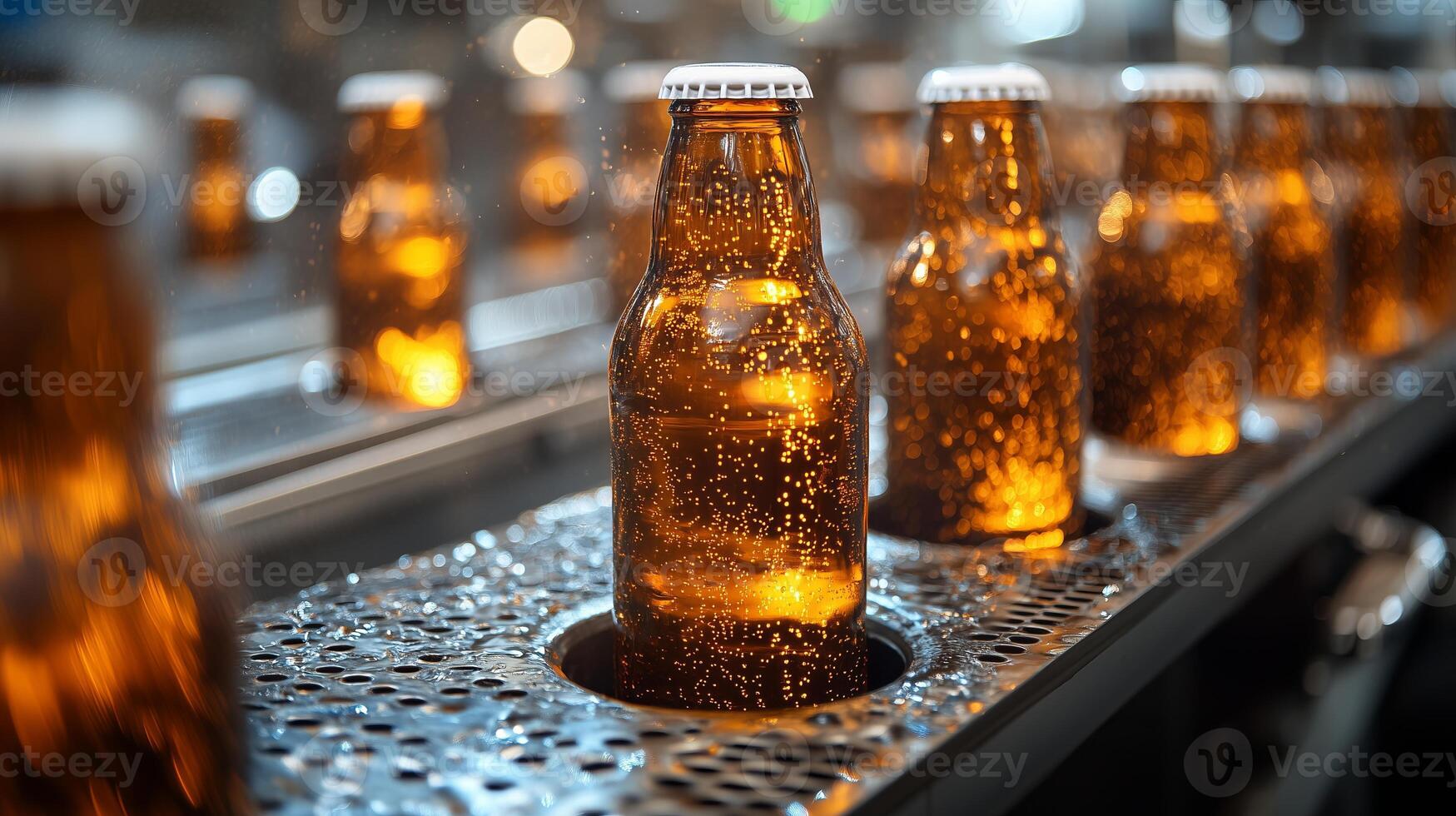 Close-up of beer bottles on the production line in a modern factory. 2 photo