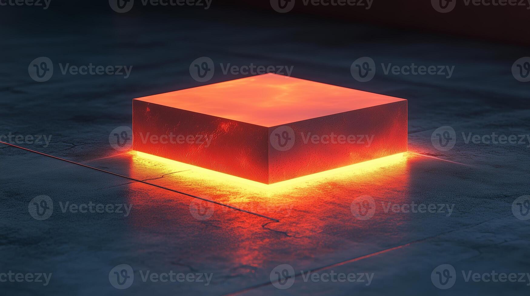 A glowing box of lava on the floor, with a minimalist background. 5 photo