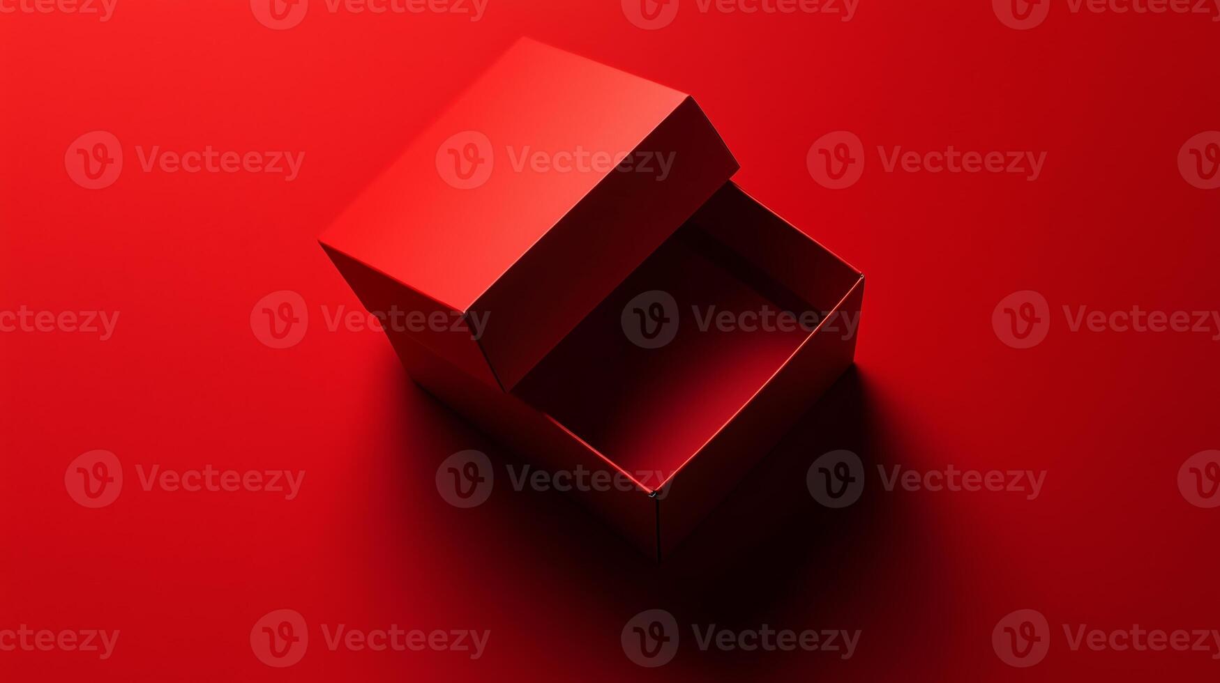 Empty red present carton box with lid opened, isolated on red background. 7 photo