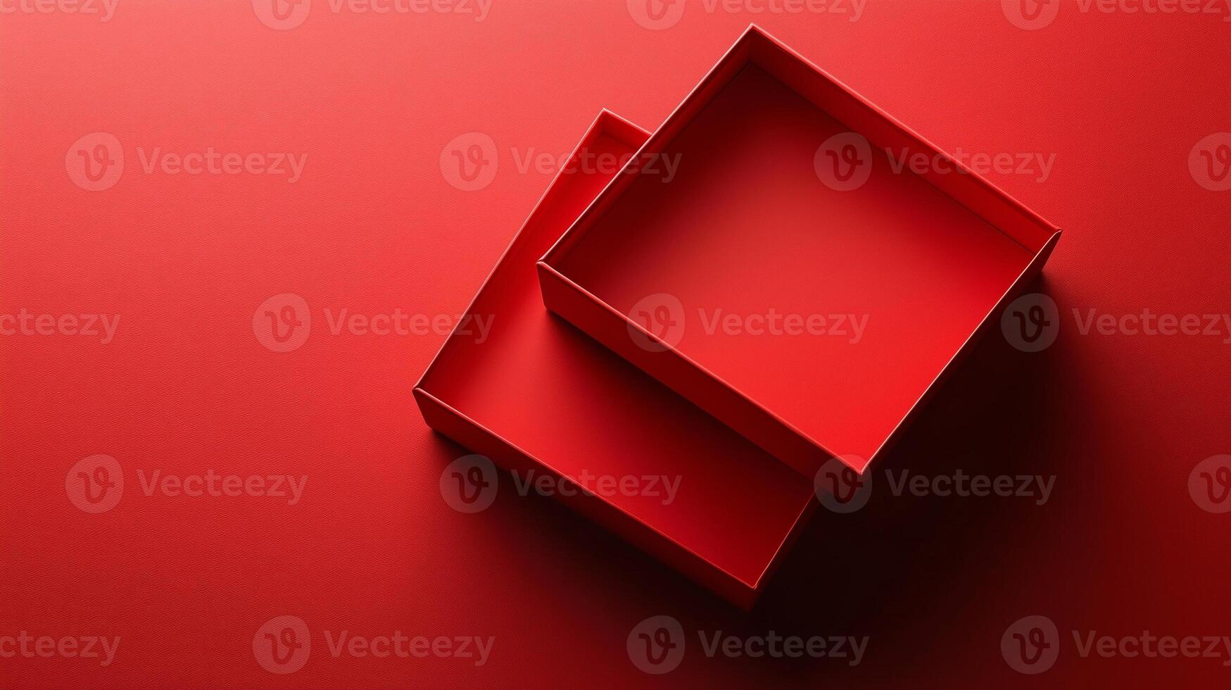 Empty red present carton box with lid opened, isolated on red background. 8 photo