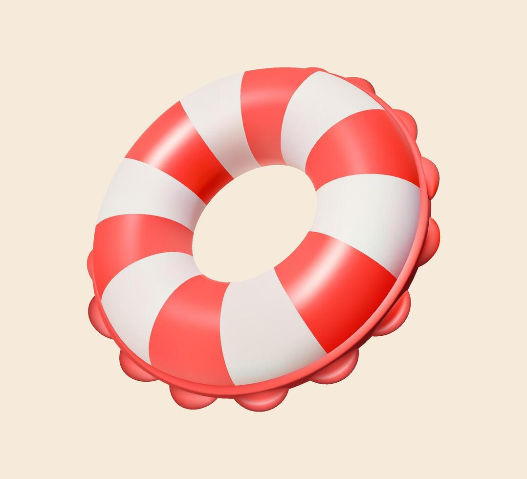 3D inflatable swim ring with red stripes vector