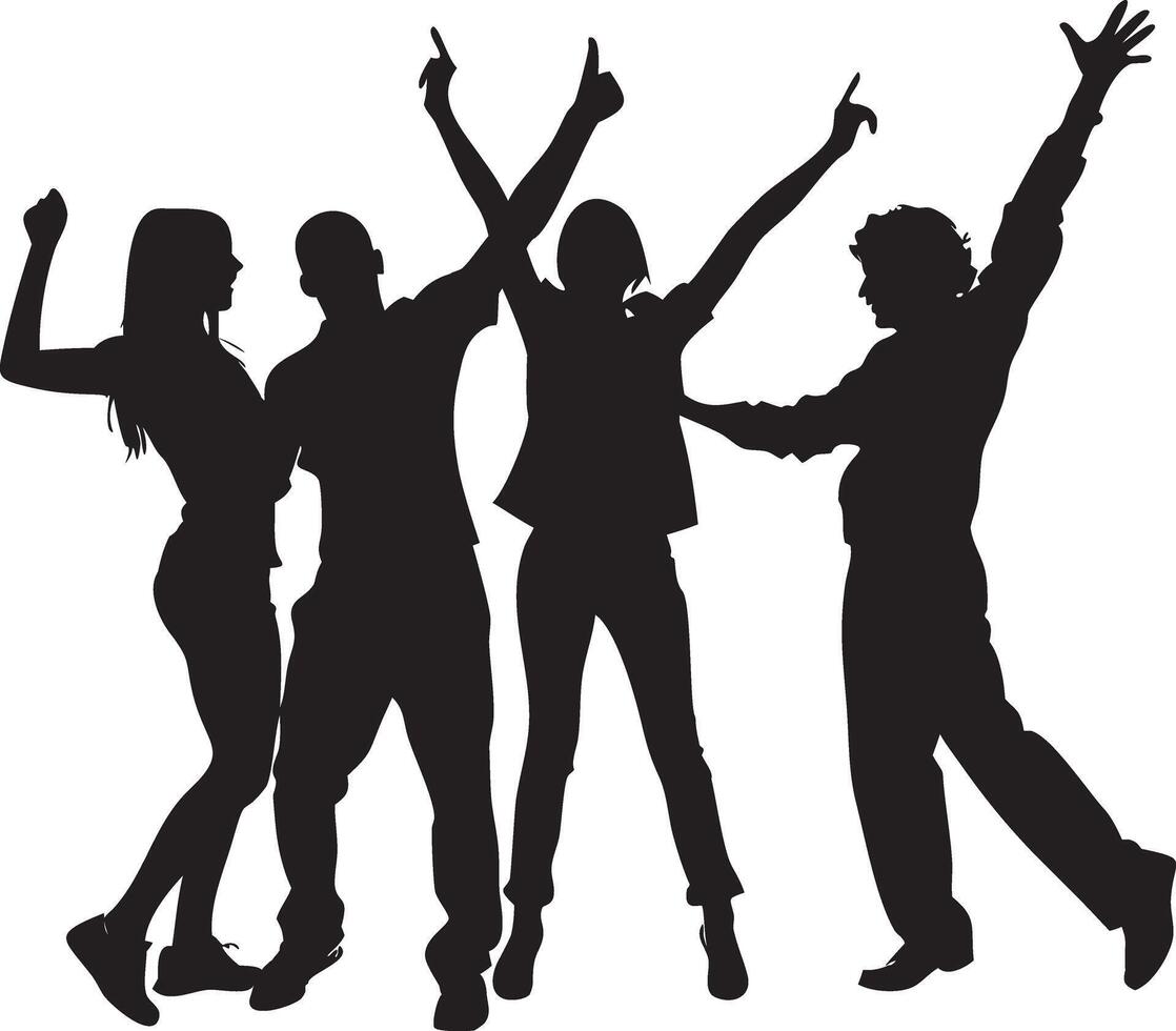 Silhouettes of people dancing and jumping in a lively party scene vector