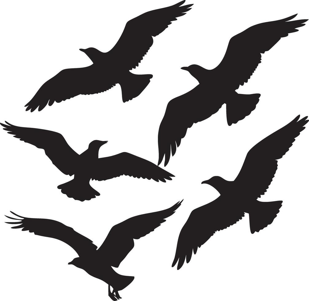 four birds flying in the sky, silhouettes of the birds vector