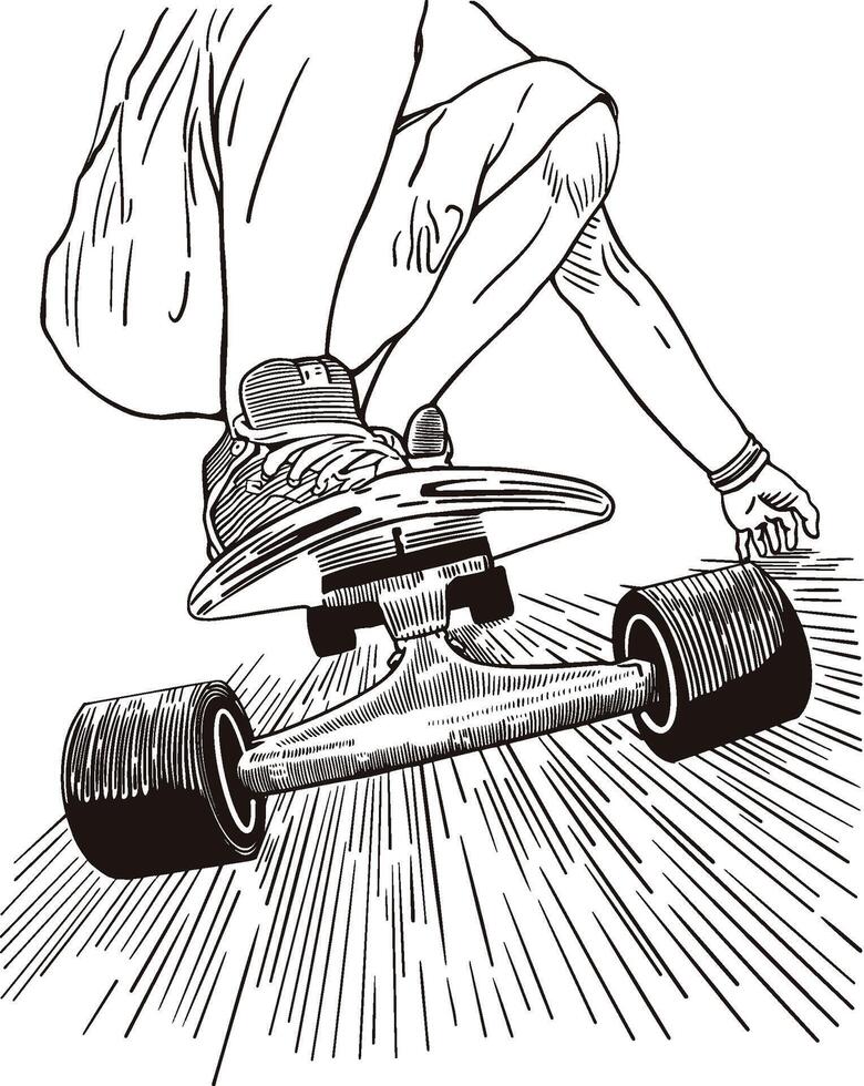Hand drawn, pen and ink, skateboarder in action vector