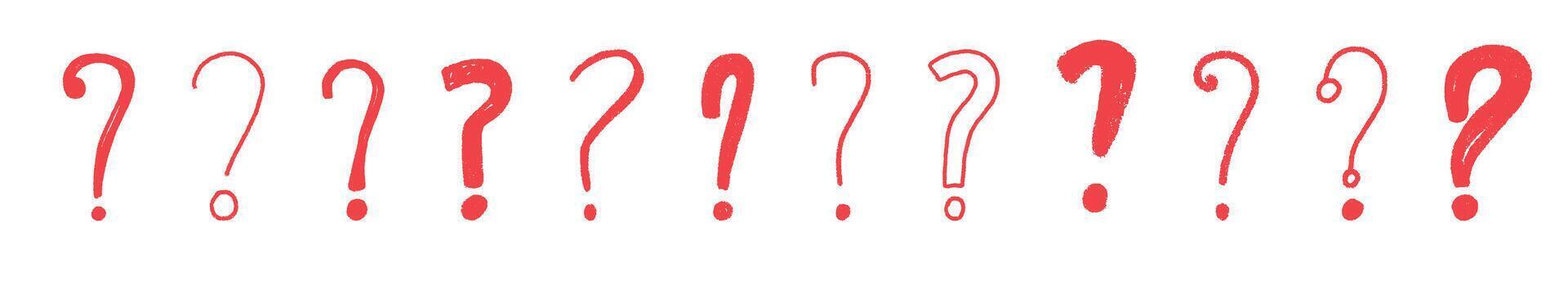 Hand-drawn question mark icon with sketch-style details. Curious doodle symbol for FAQ sections or inquiry prompts. Flat illustration isolated on white background. vector