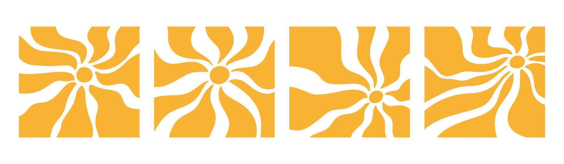 Sun groovy radial in 70s psychedelic style. Retro sunshine burst with abstract wave rays. Flat illustration isolated on white background. vector